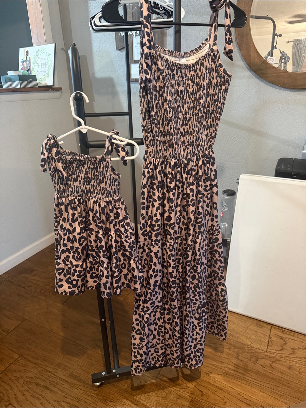 Mommy & Me Leopard Print Smocked Maxi Dress with Tie Straps